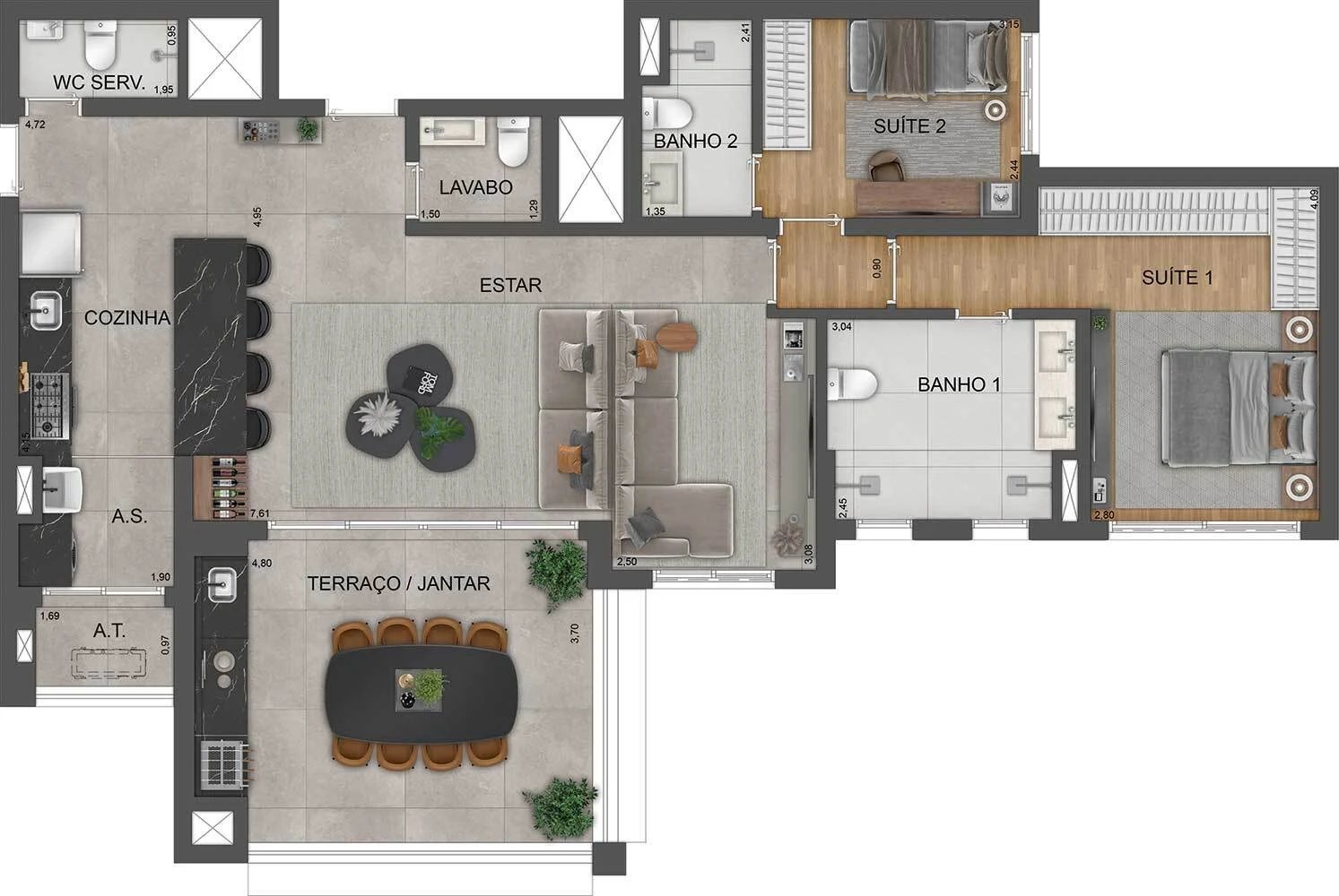 Planta 02 - 2 dorm 118m² - opção