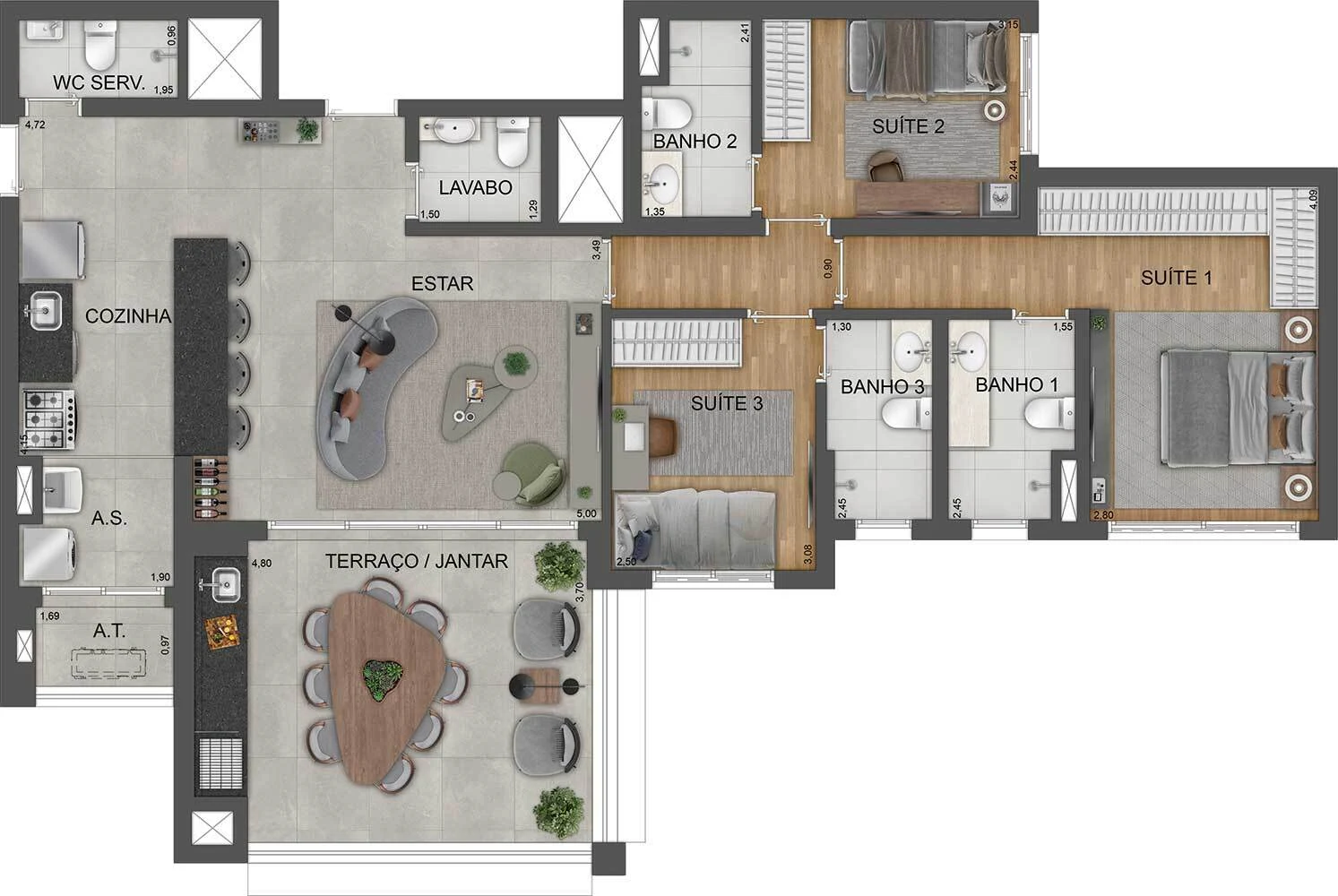 Planta 01 - 3 dorm 118m²