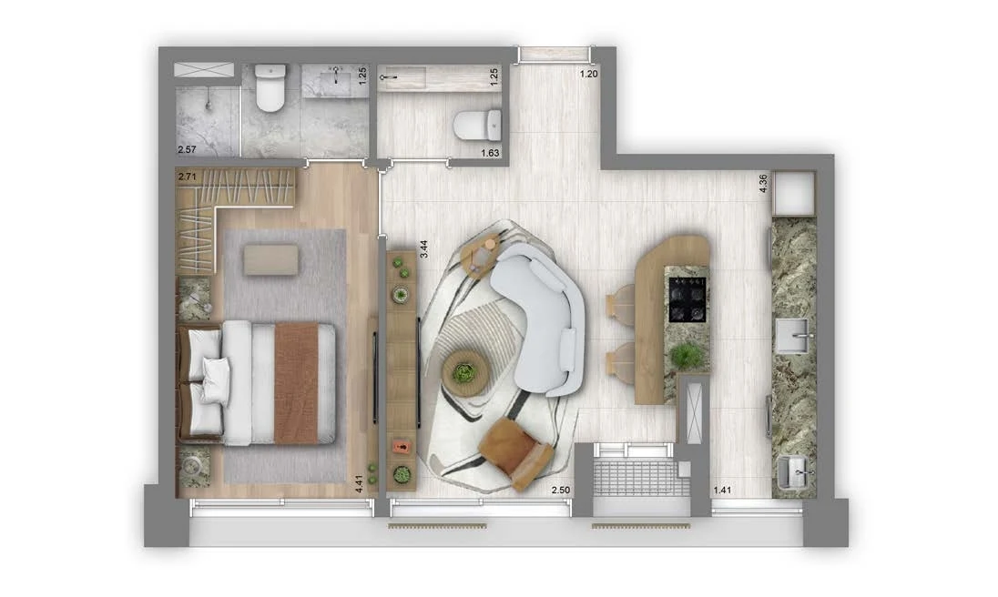Planta 01 - 1 dorm 54m²