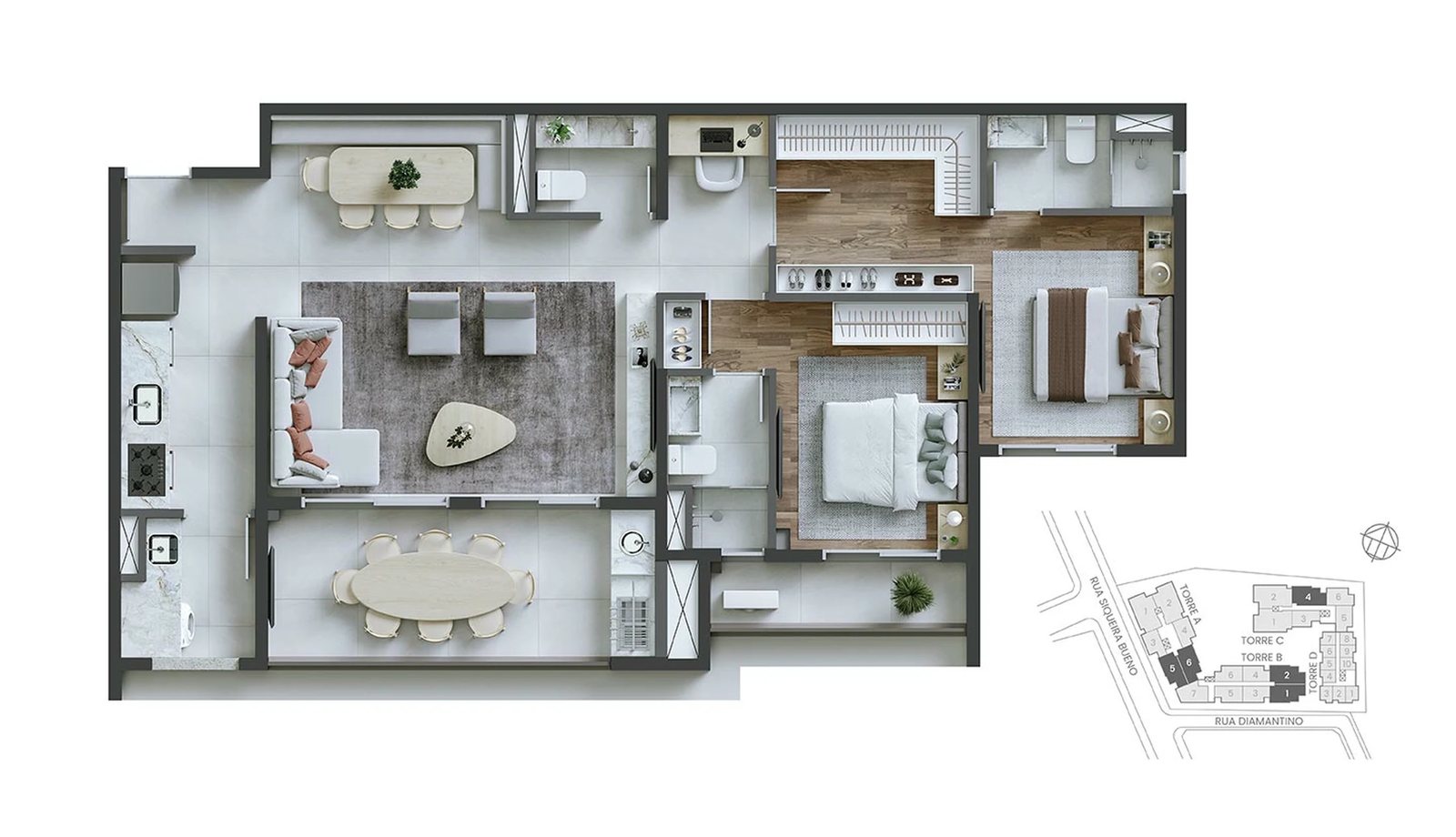 Planta 04 - 2 dorm 95m² - opção