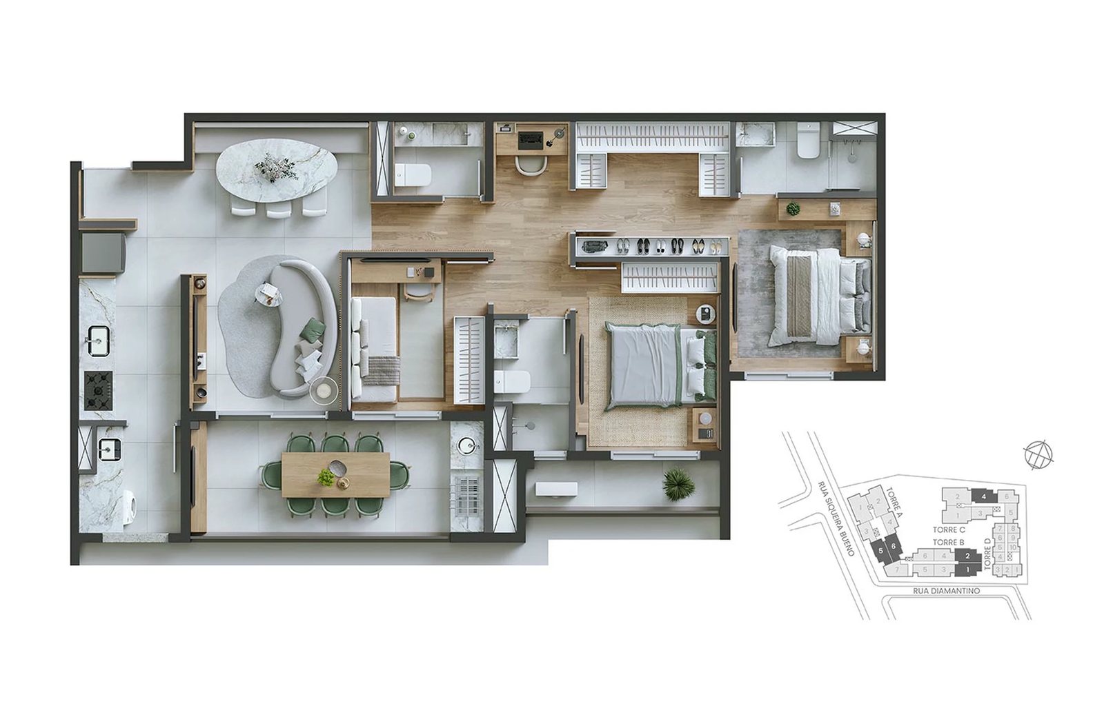 Planta 03 - 3 dorm 95m²