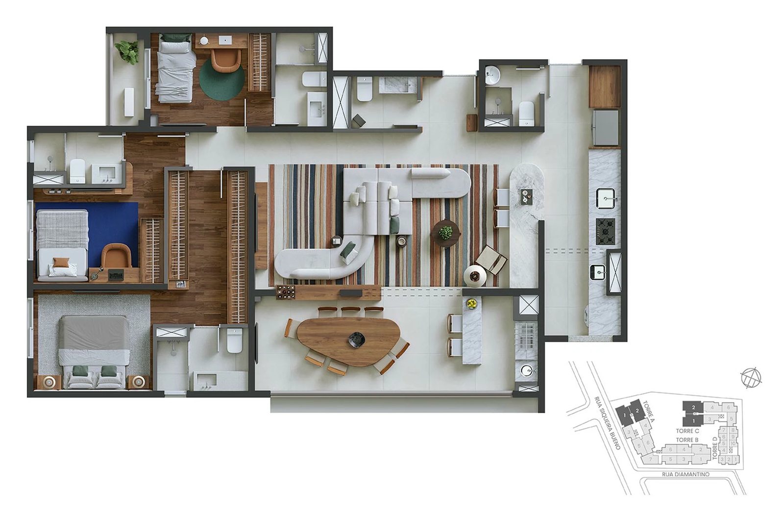 Planta 06 - 3 dorm 132m² - opção 1