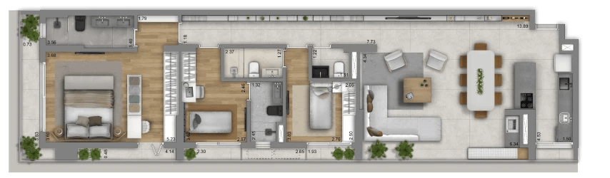 Planta 05 - 3 dorm 133 23m²