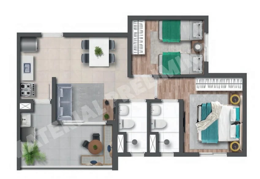 Planta 02 - 2 dorm 48,19m²