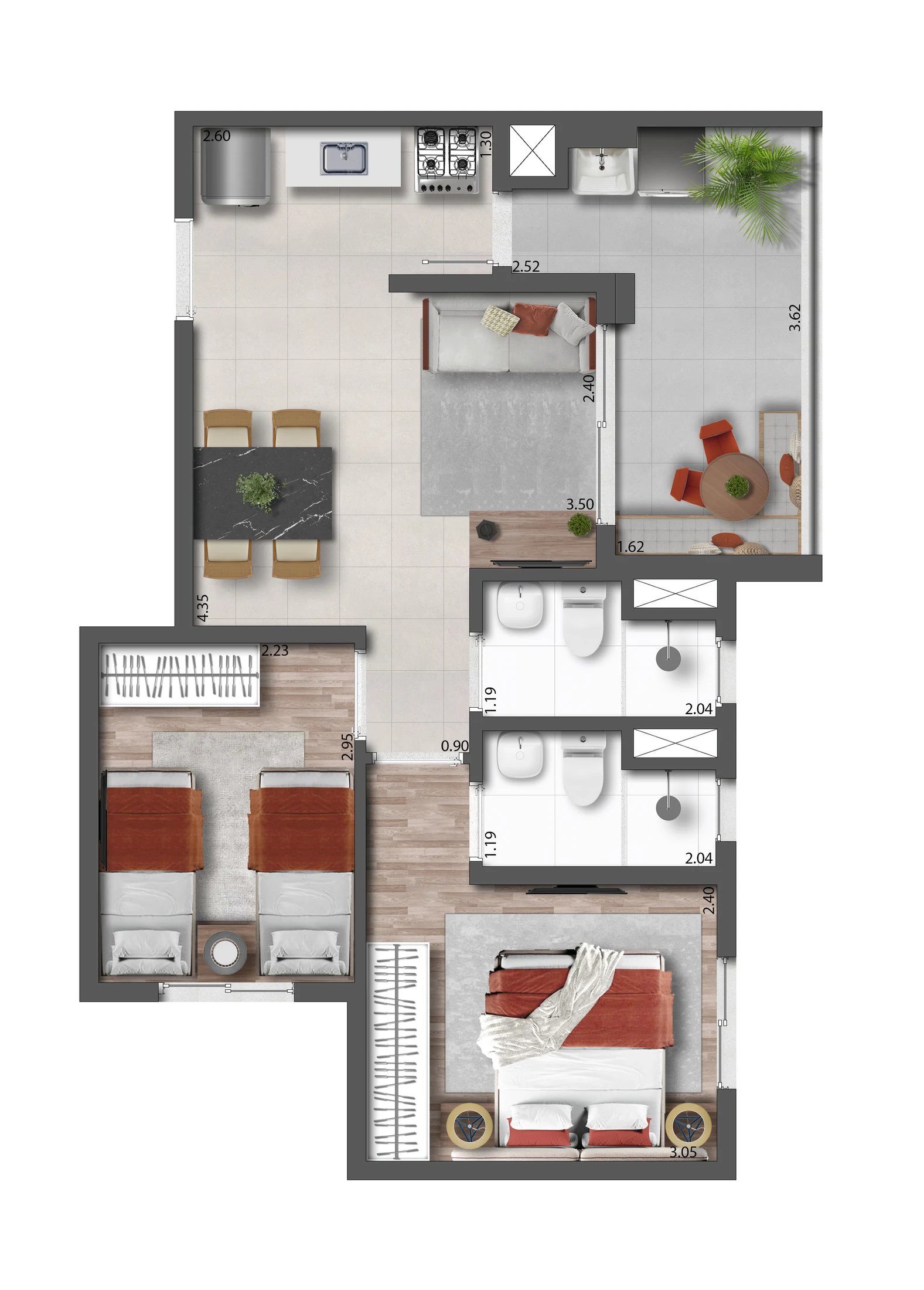 Planta 06 - 2 dorm 48 06m²