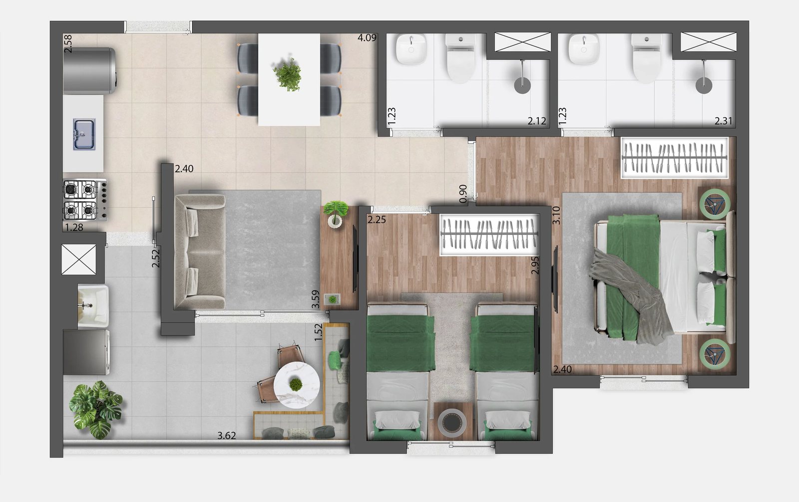 Planta 05 - 2 dorm 47 24m²
