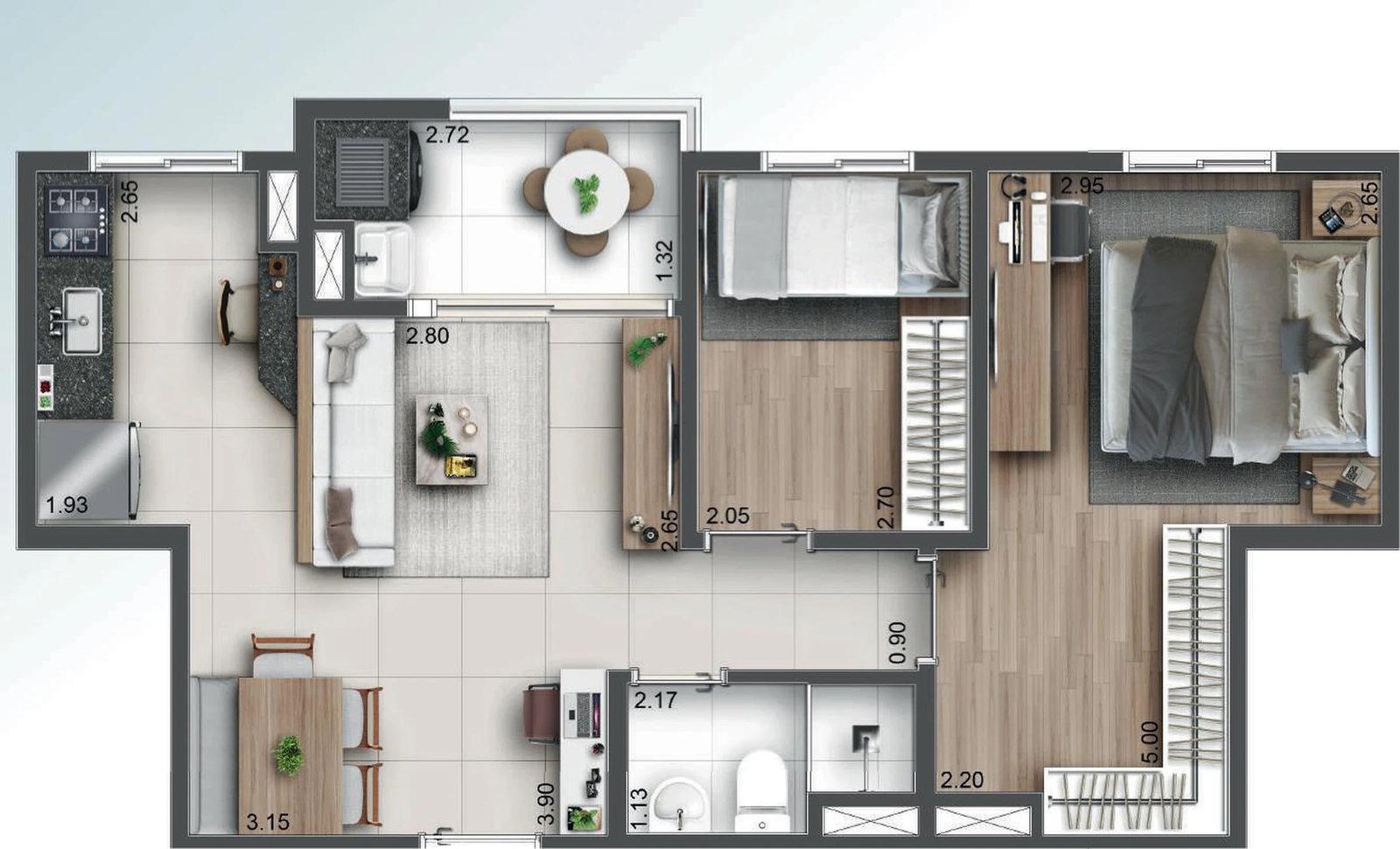 Planta 07 - 2 dorm 49m²