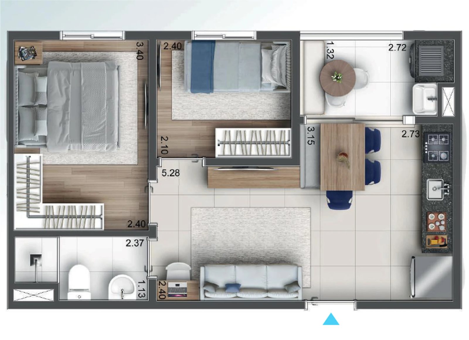 Planta 03 - 2 dorm 39m²