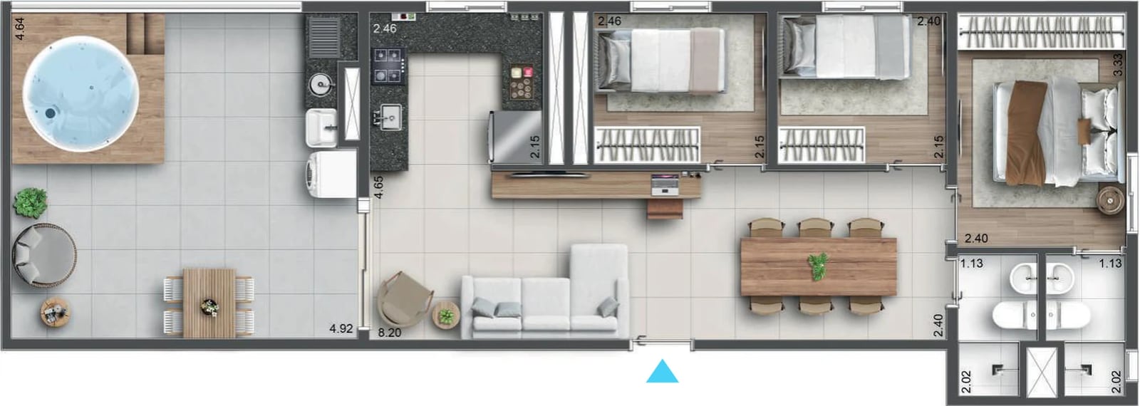 Planta 10 - 3 dorm 80m² - cobertura horizontal