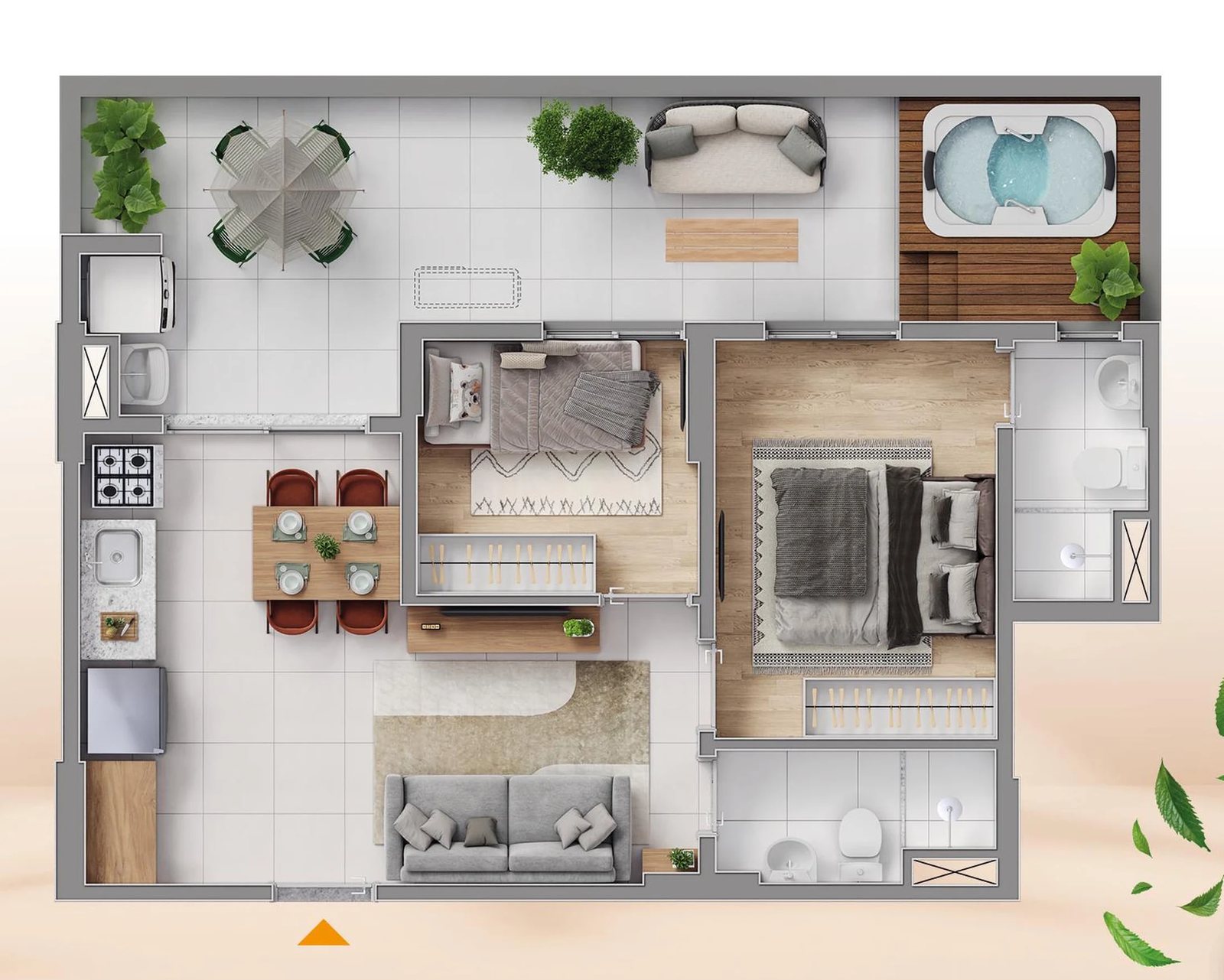 Planta 09 - 2 dorm 62m² - garden