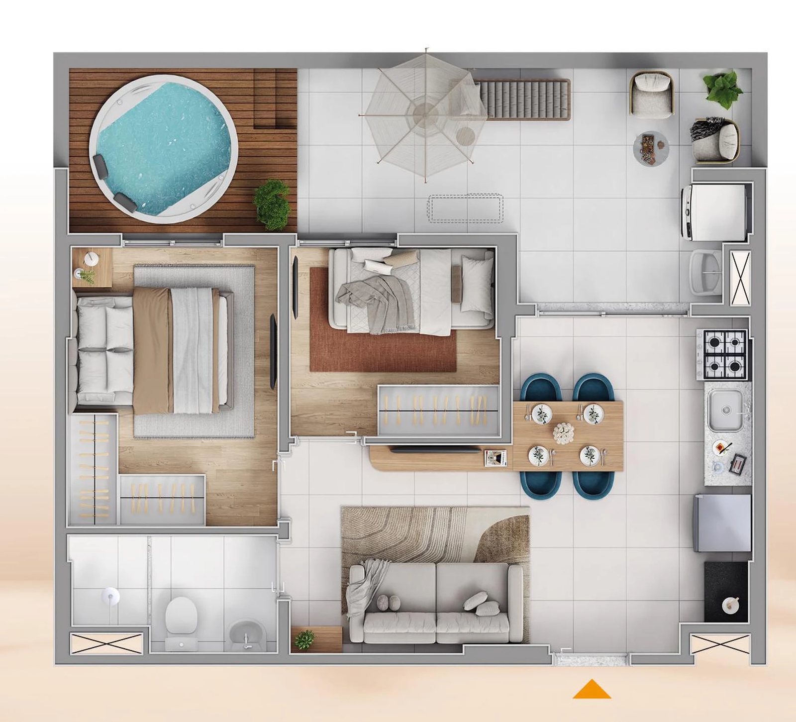 Planta 07 - 2 dorm 56m² - garden