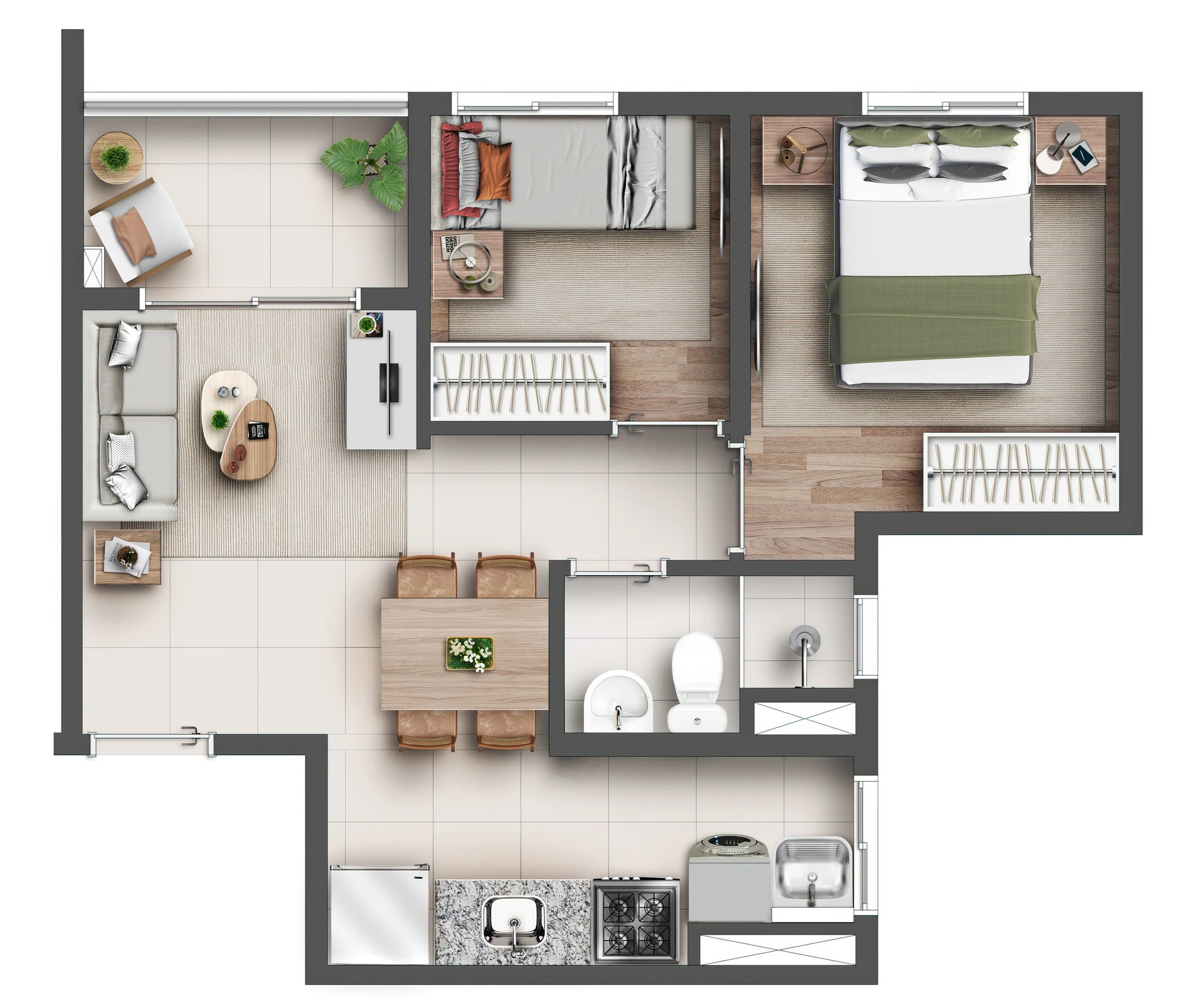 Planta 04 - 2 dorm 39 76m²