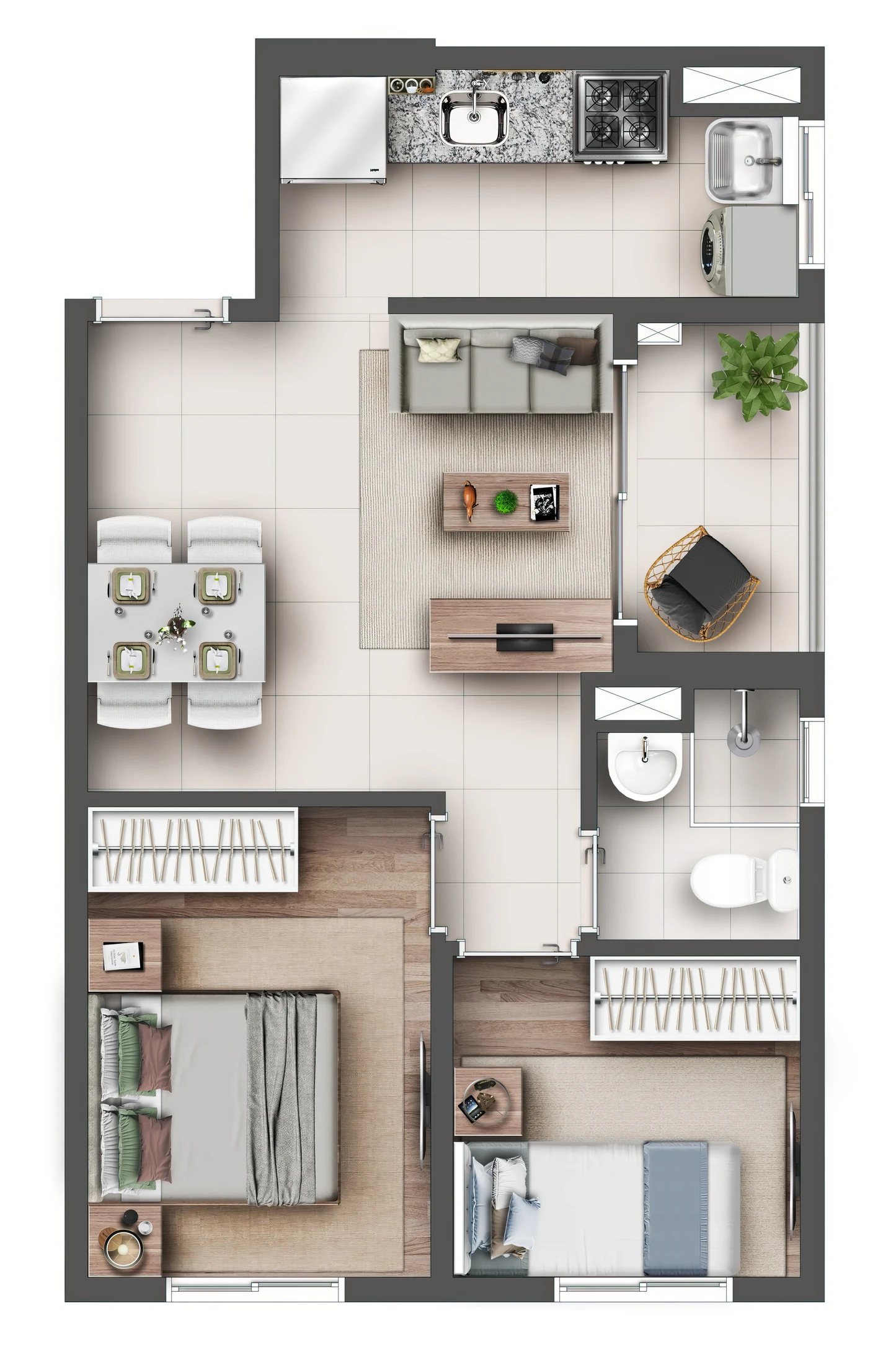 Planta 01 - 2 dorm 39 71m²