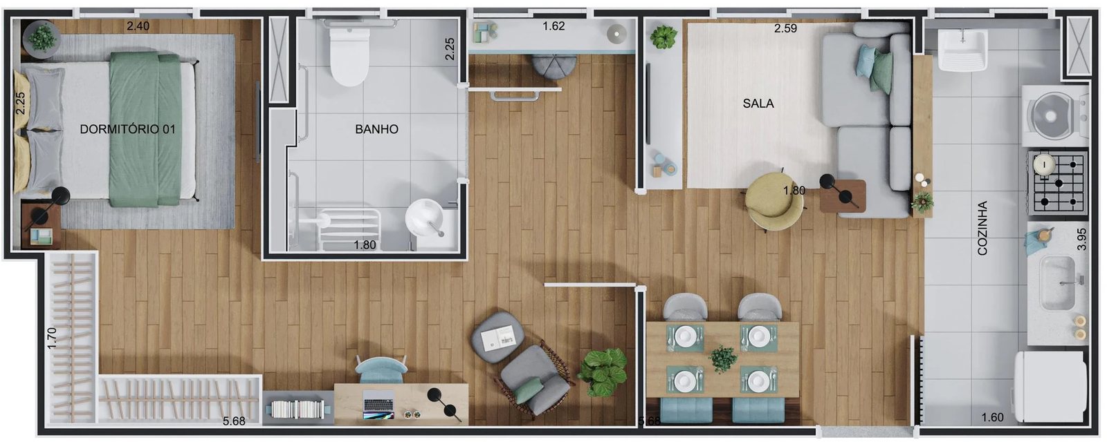 Planta 04 - 1 dorm 43,31m²