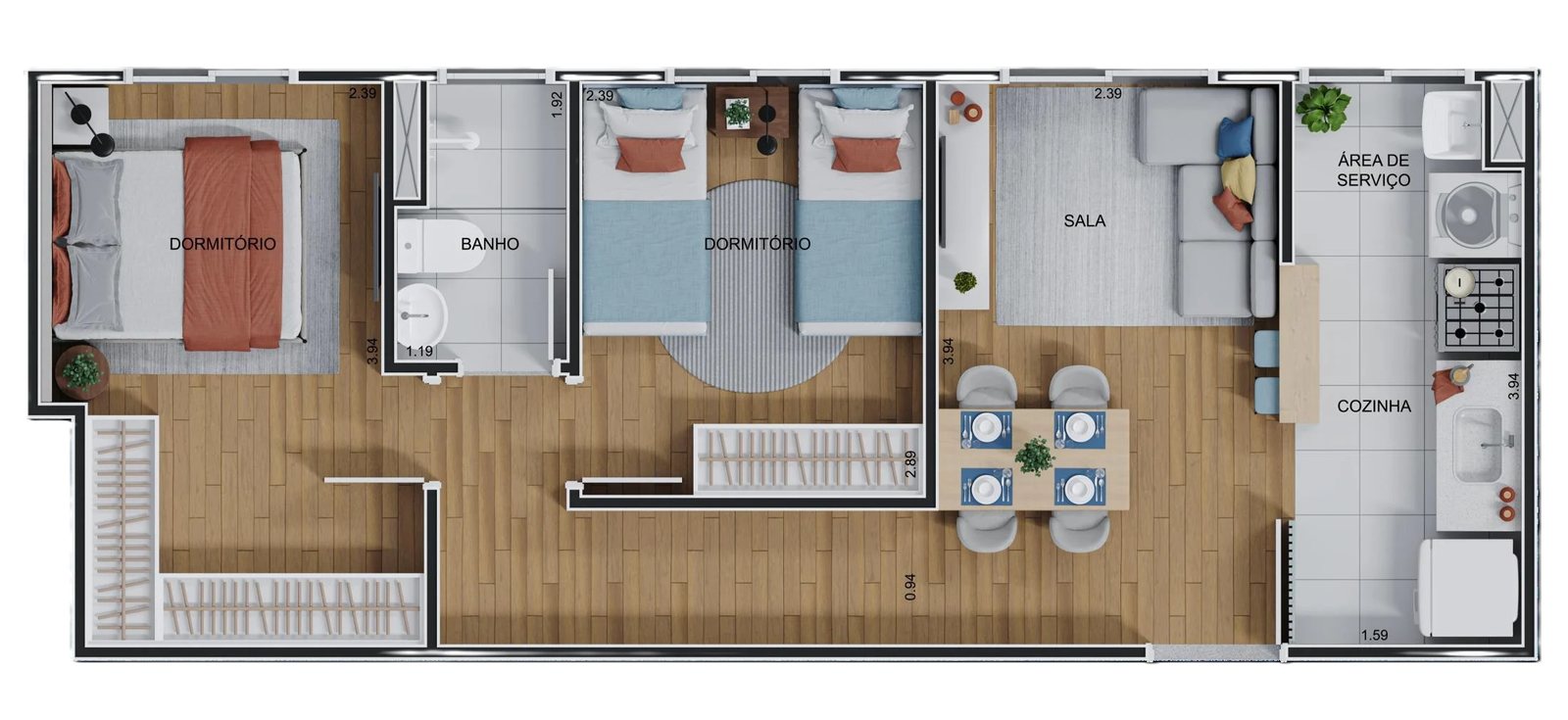 Planta 05 - 2 dorm 43,31m²