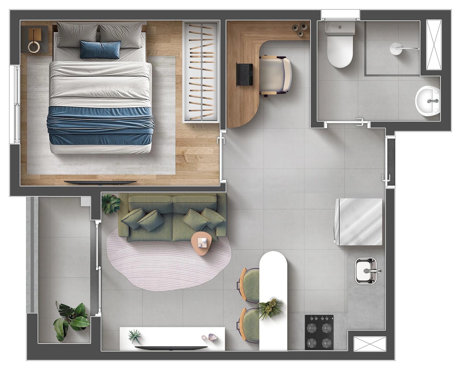 Planta 02 - 1 dorm 29,64m²