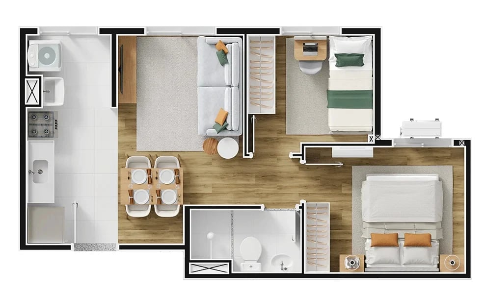 Planta 02 - 2 dorm 35,88m²