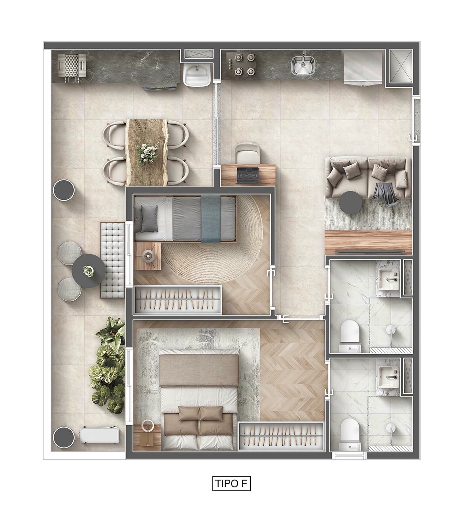 Planta 07 - 2 dorm 51,13m²