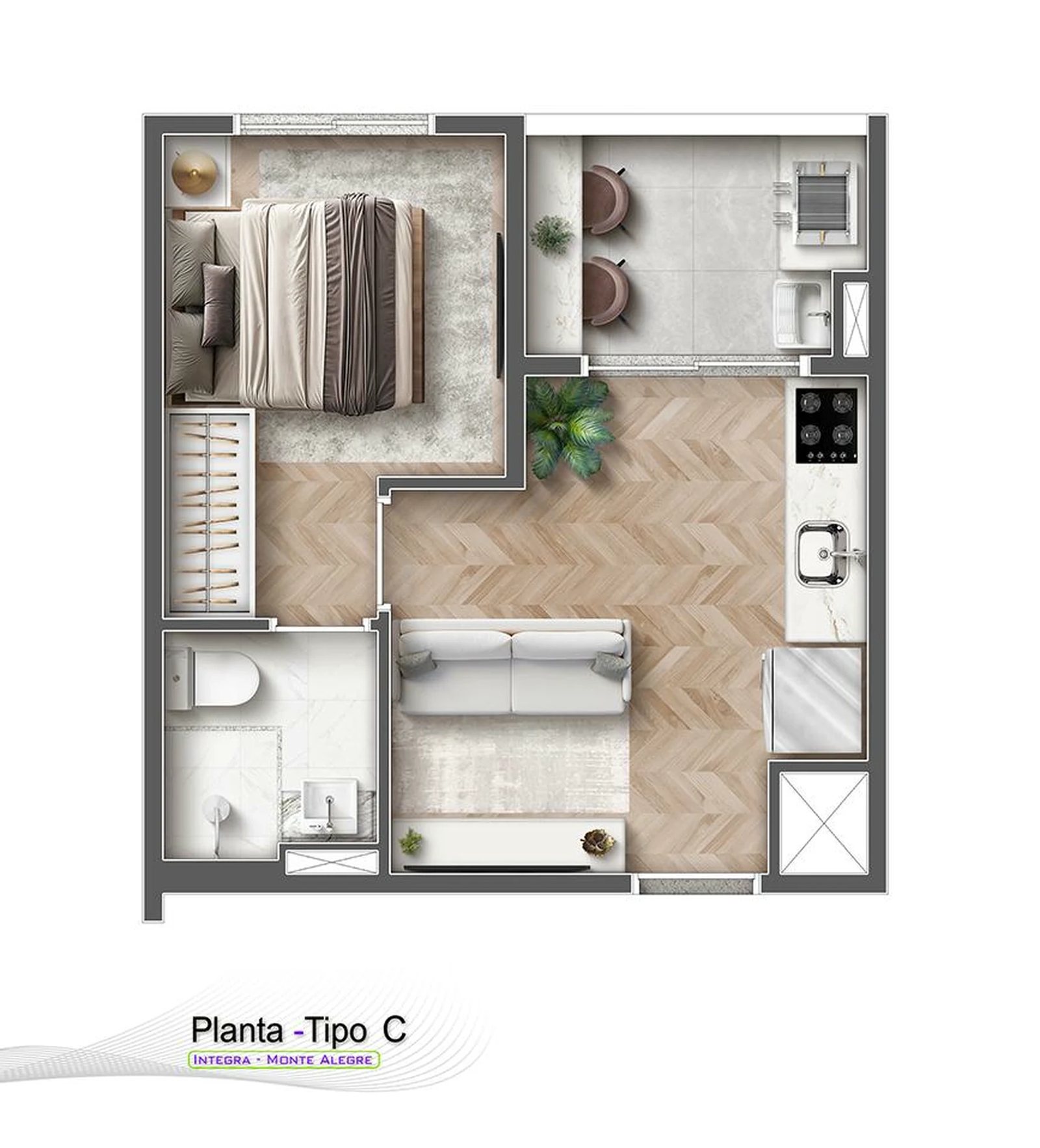 Planta 01 - 1 dorm 27,21m²