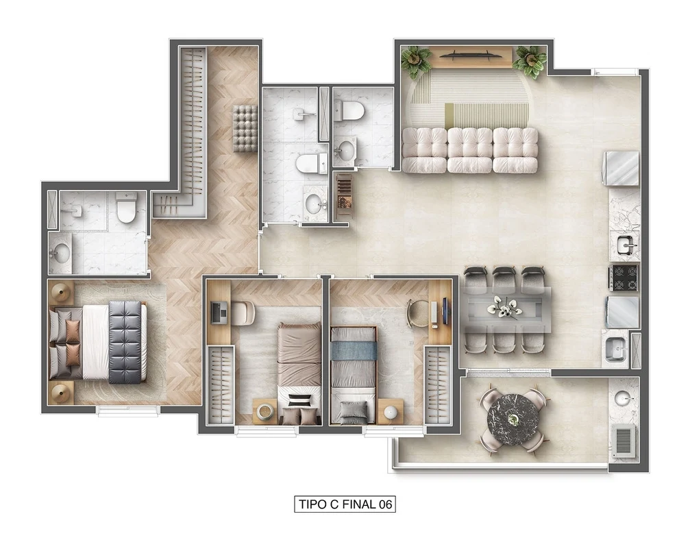 Planta 03 - 3 dorm 79,67m²