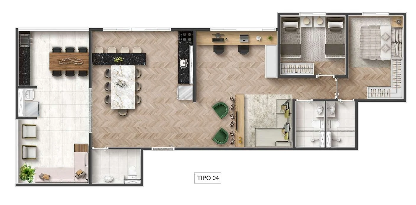 Planta 04 - 3 dorm 108m² - cobertura horizontal