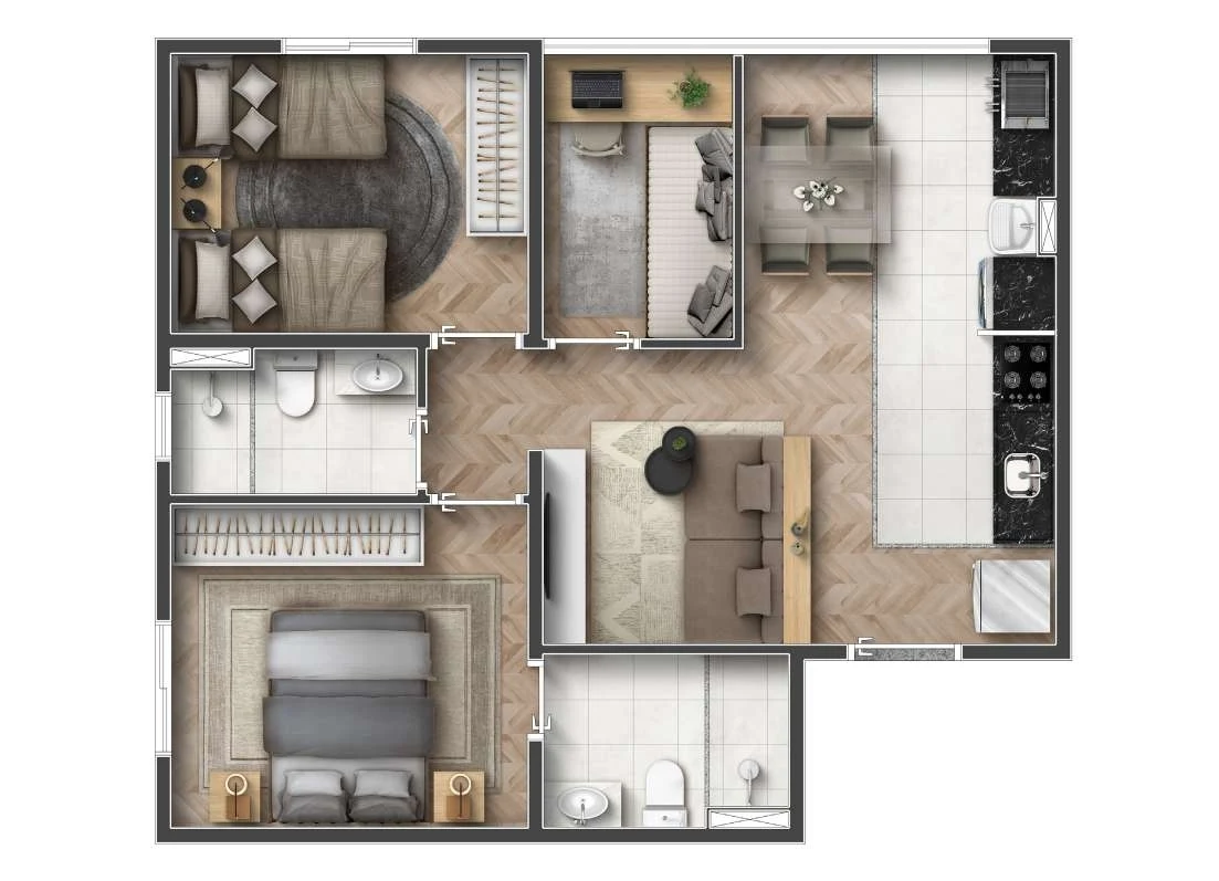Planta 03 - 3 dorm 55m²