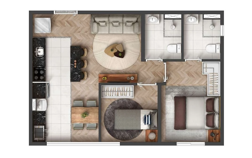 Planta 01 - 2 dorm 46m²
