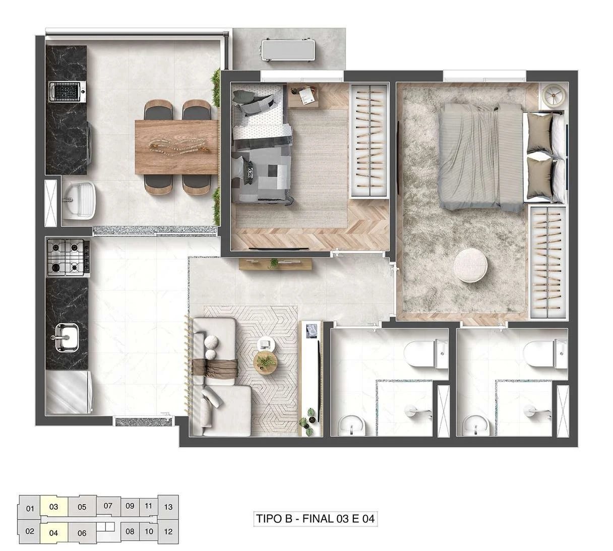 Planta 06 - 2 dorm 42,48m²