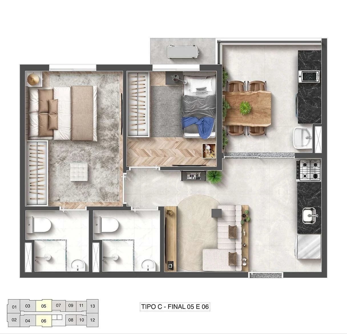 Planta 07 - 2 dorm 43,07m²