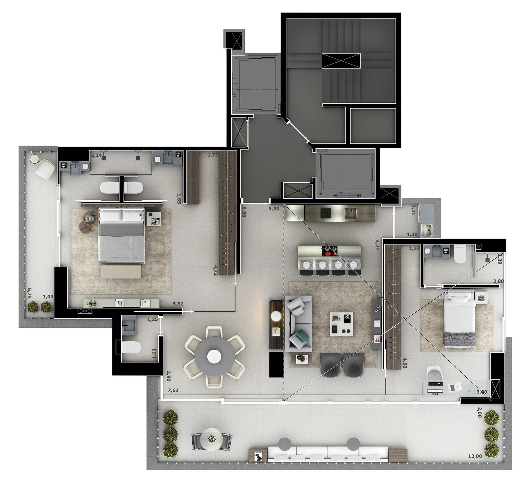 Planta 01 - 2 dorm 151m² - loft