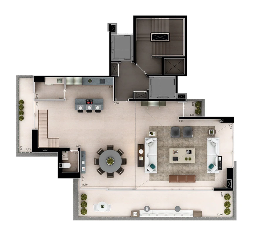 Planta 02 - 2 dorm 302m² - duplex - inferior - opção