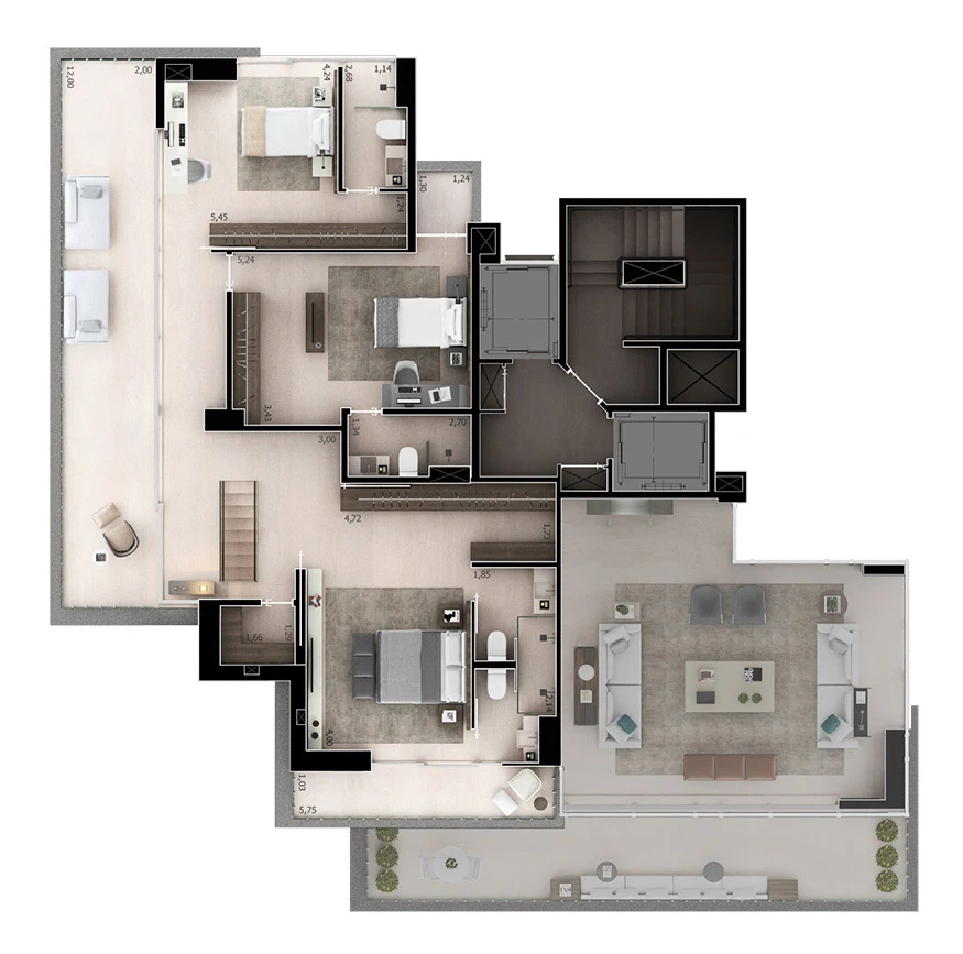 Planta 03 - 2 dorm 302m² - duplex - superior - opção