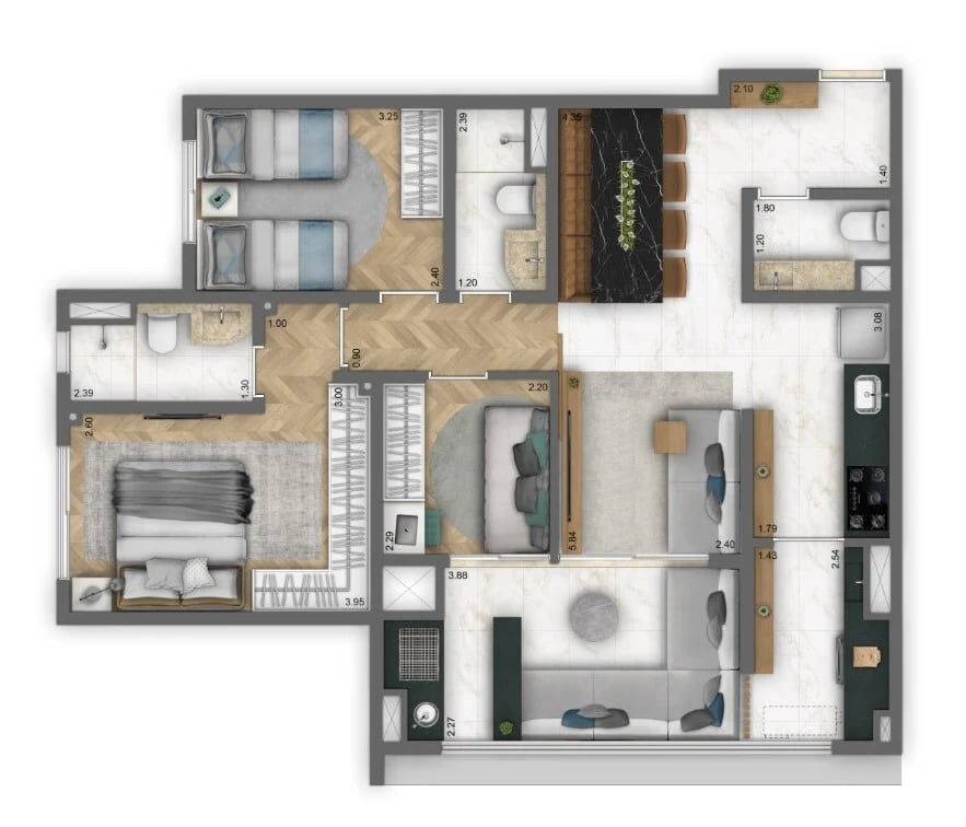 Planta 02 - 3 dorm 82m²