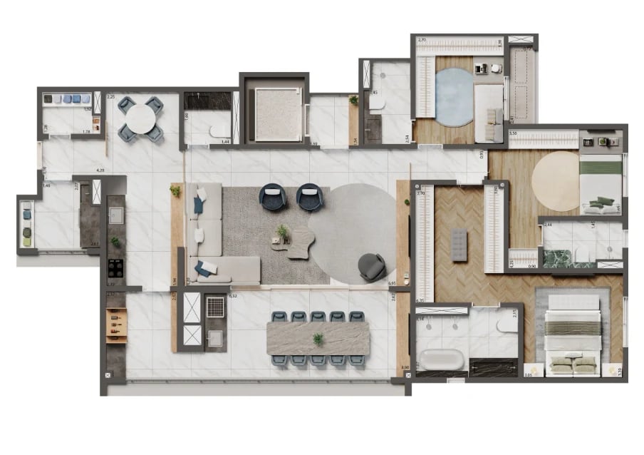Planta 05 - 3 dorm 156m² - opção 1