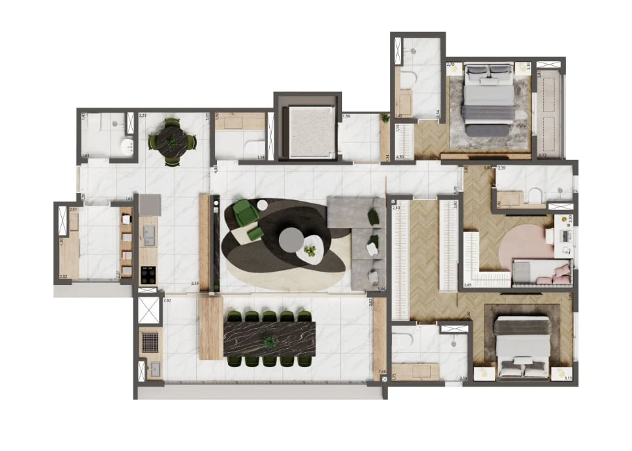 Planta 02 - 3 dorm 137m² - opção 1