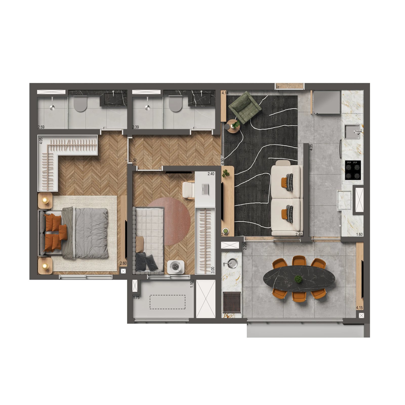Planta 01 - 2 dorm 62m²