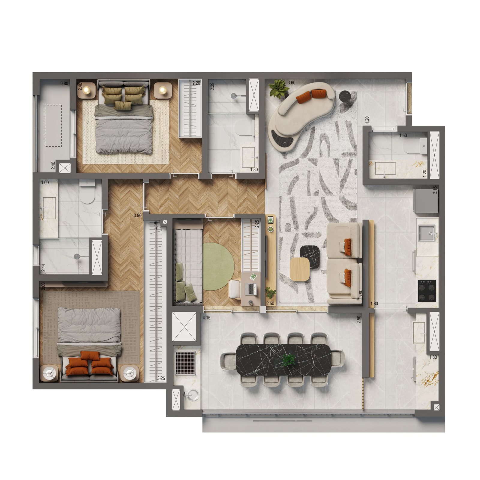 Planta 05 - 3 dorm 86m² - opção