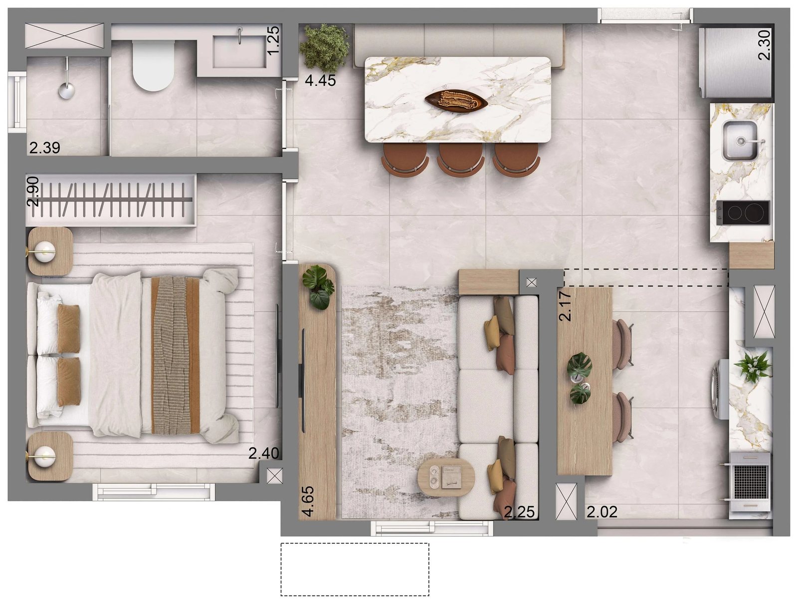 Planta 08 - 1 dorm 34m² - opção