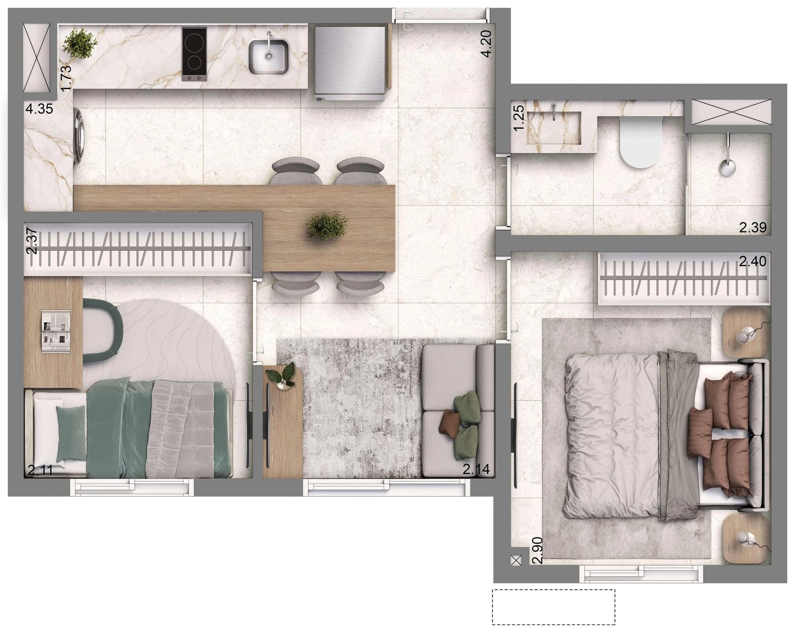 Planta 05 - 2 dorm 32m²