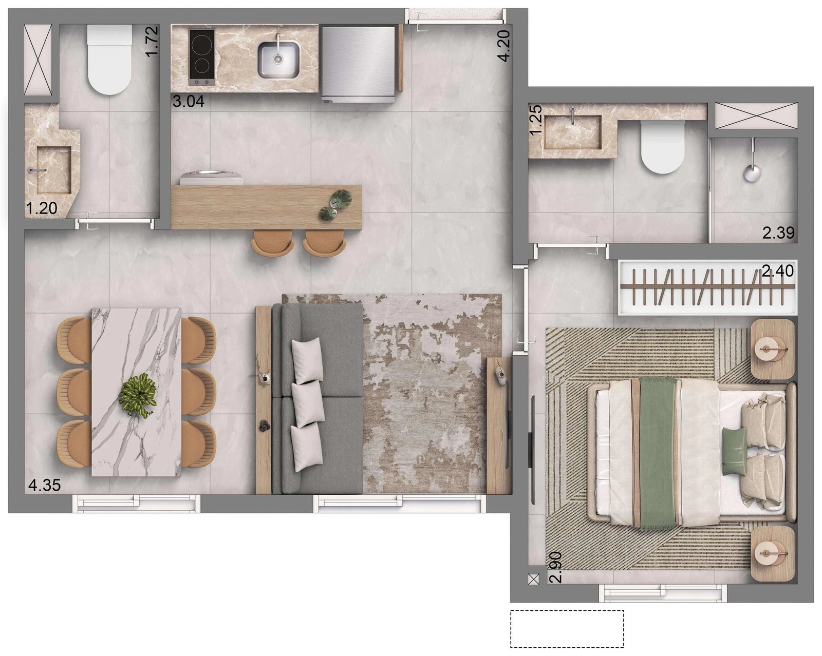 Planta 06 - 1 dorm 32m² - opção