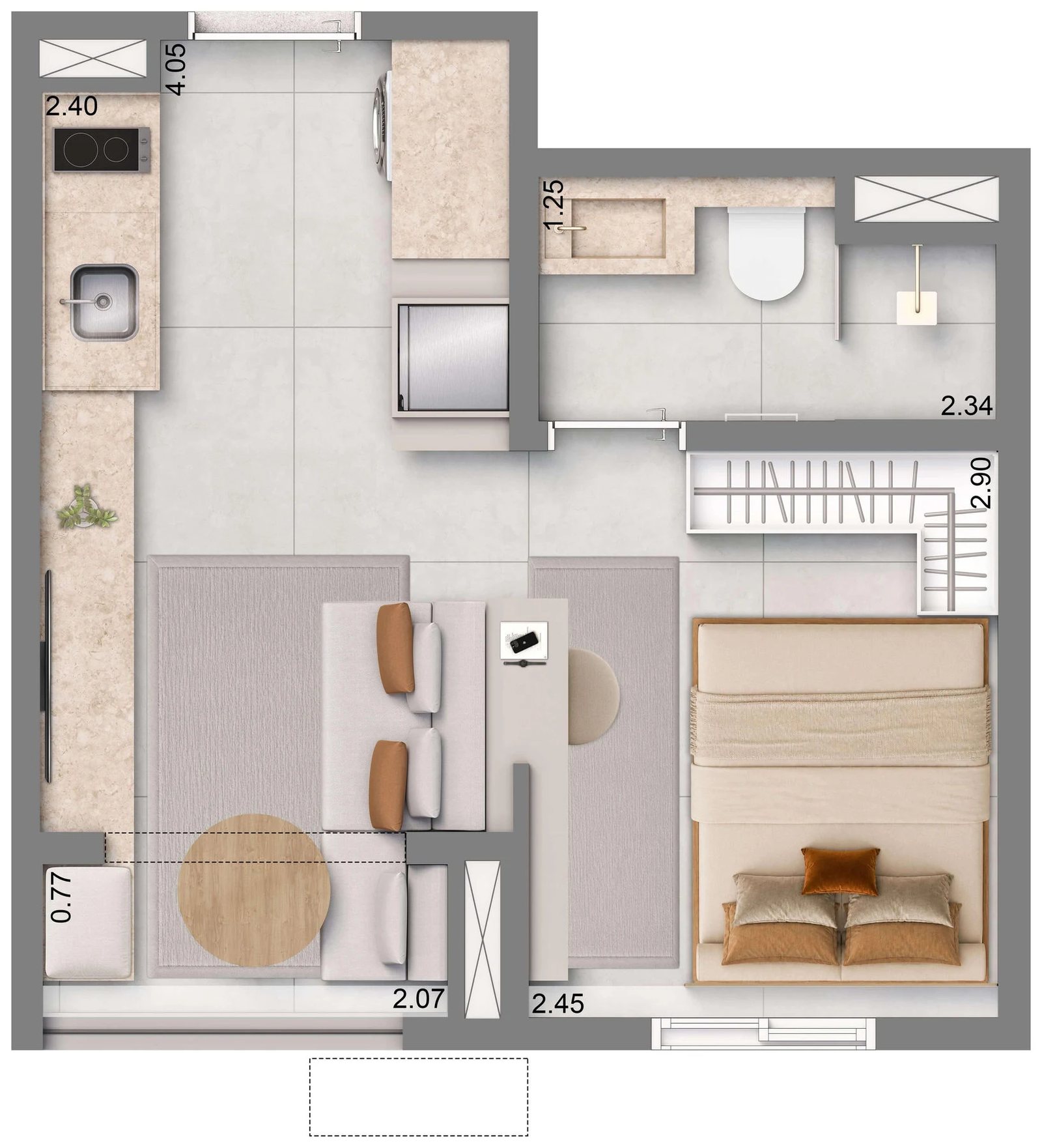 Planta 02 - 1 dorm 24m² - studio