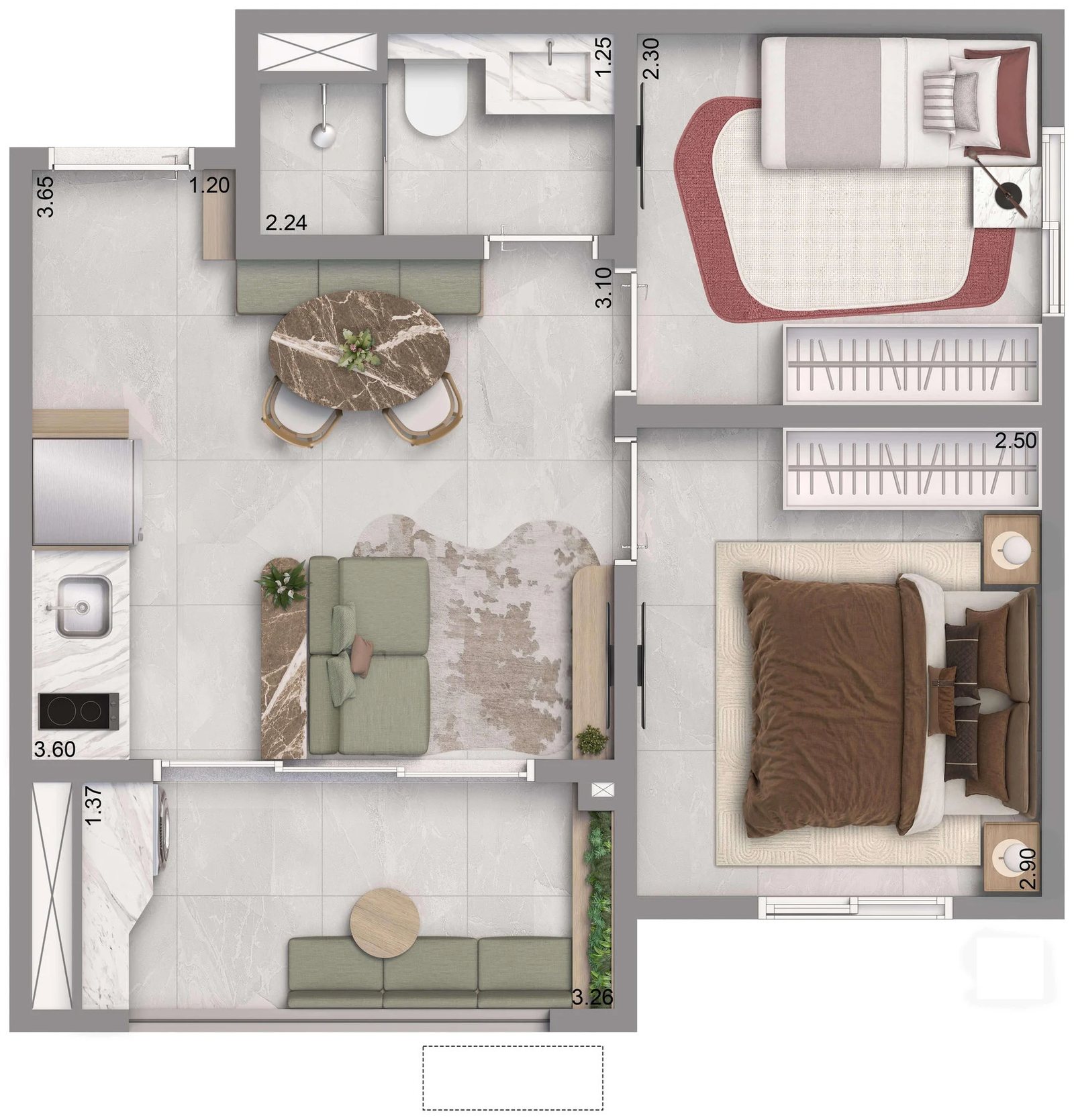 Planta 09 - 2 dorm 37m²