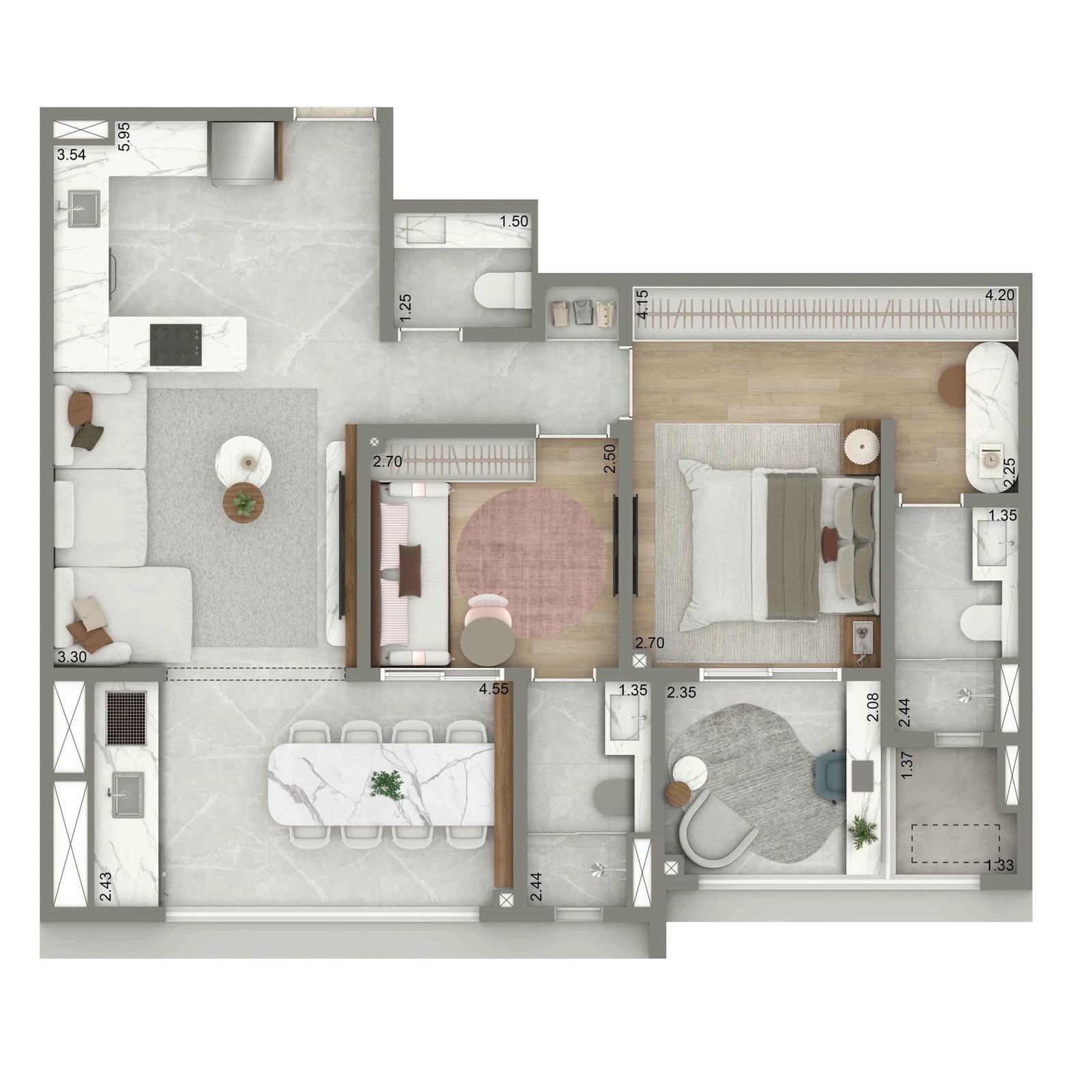 Planta 03 - 2 dorm 79m²
