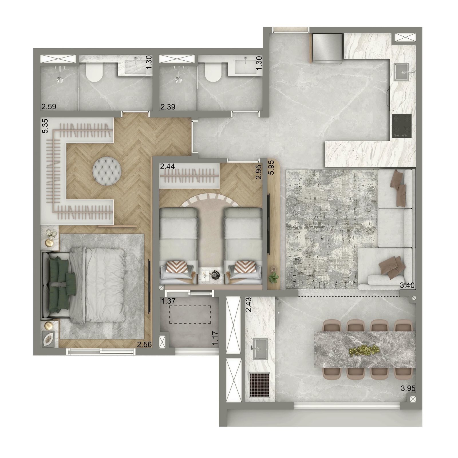 Planta 01 - 2 dorm 69m²