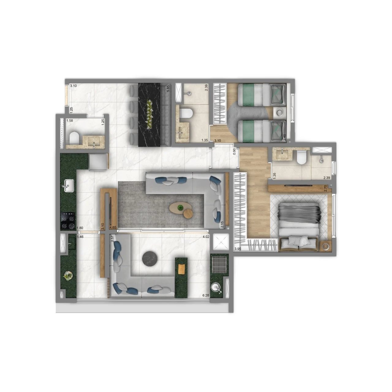 Planta 04 - 2 dorm 84m² - opção