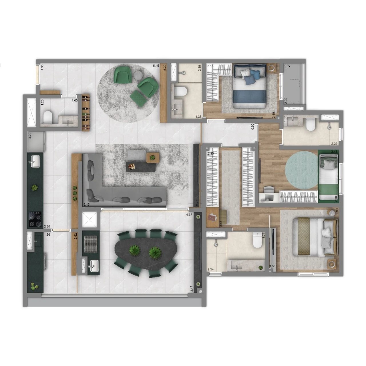 Planta 05 - 3 dorm 126m²