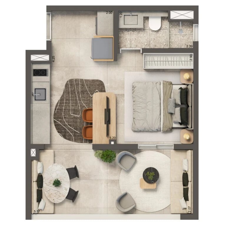 Planta 04 - 1 dorm 35m²
