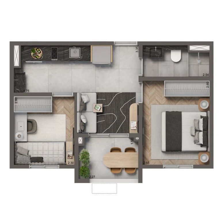 Planta 05 - 2 dorm 38m²