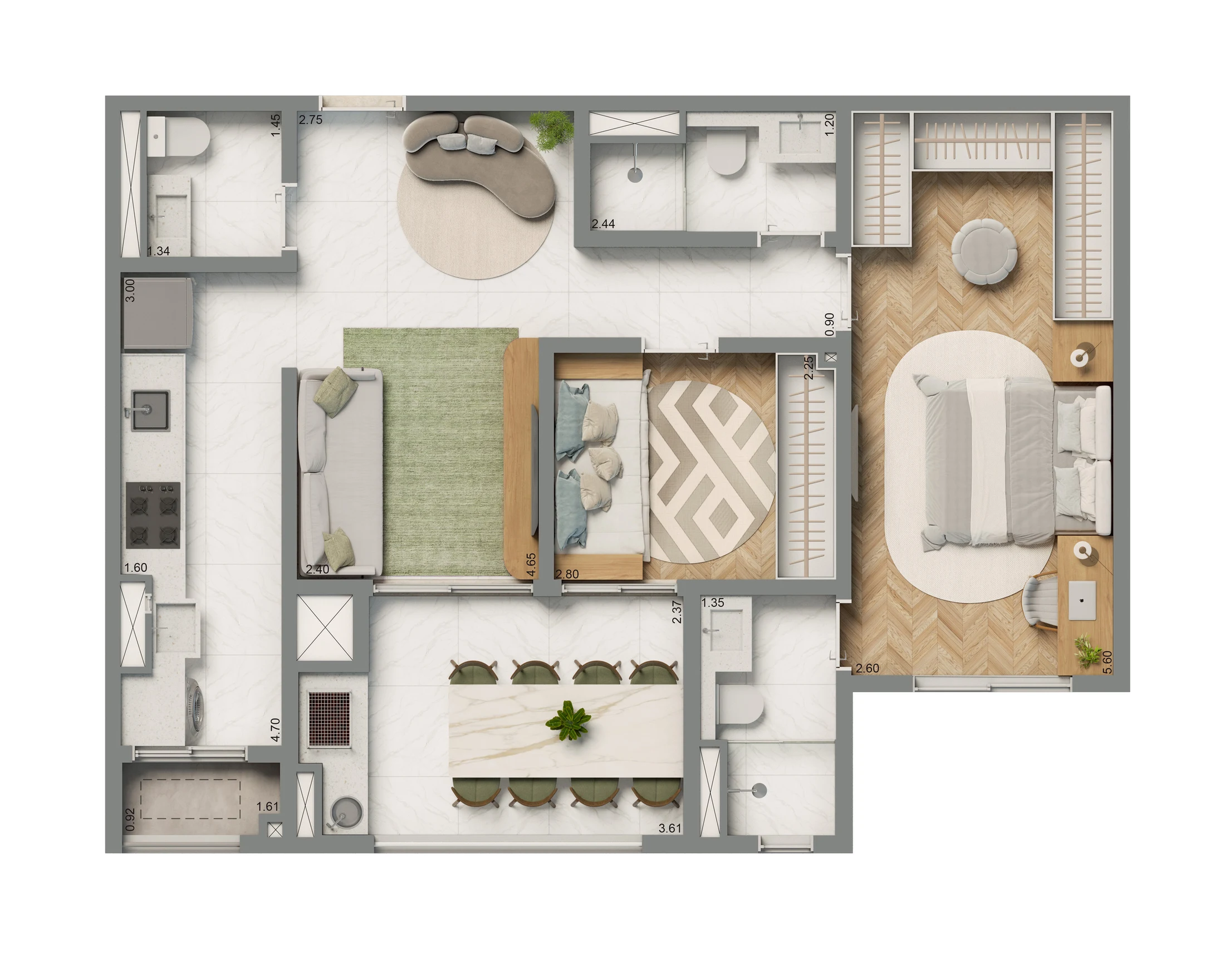 Planta 03 - 2 dorm 69m² - opção