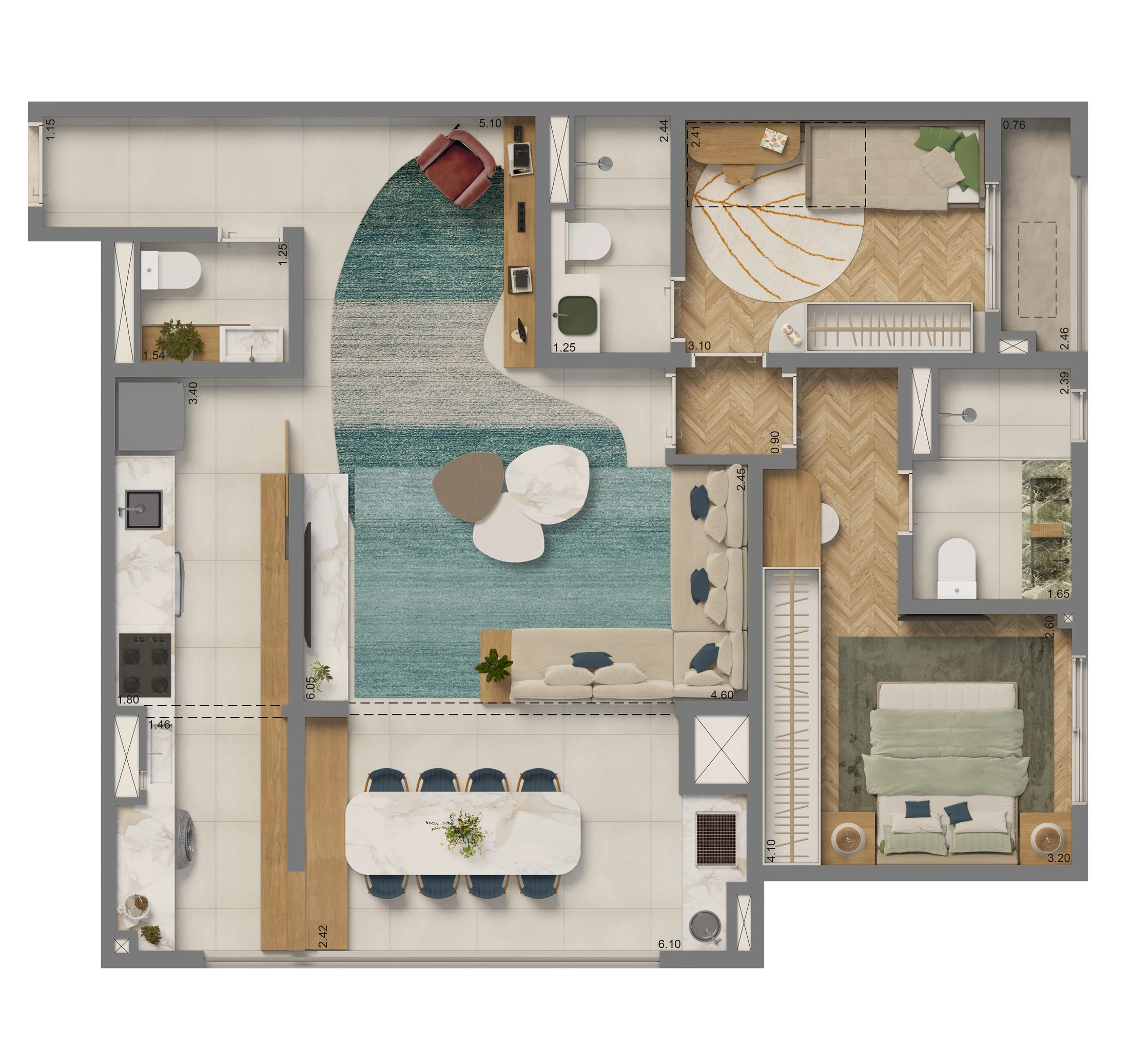 Planta 05 - 2 dorm 87m² - opção
